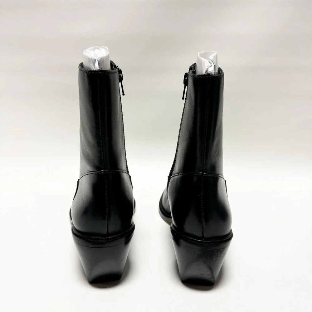 Matisse Ezra Womens Black Leather Square Toe Block Heel Boots Size 8 M